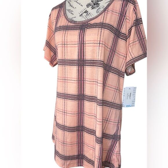 LuLaRoe XL Classic Tee • Windowpane Plaid •Polyester Jersey •High Round Neckline - Picture 7 of 14